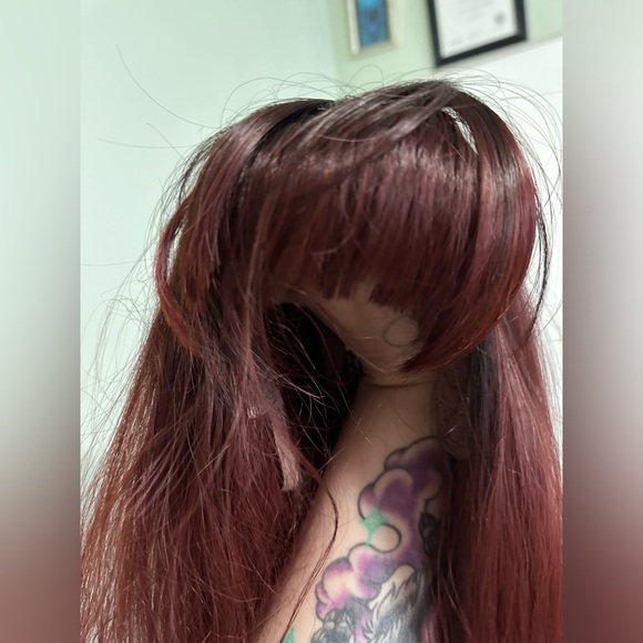 Medium length Ombre Red Synthetic Wig with Bangs - Picture 5 of 5
